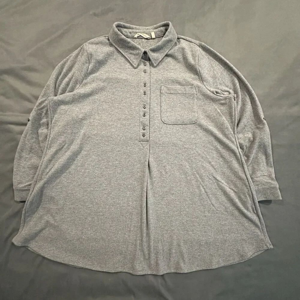 Soft Surroundings Take It Easy Tunic Shirt Womens 1X Cozy Knit Polo Long Sleeve